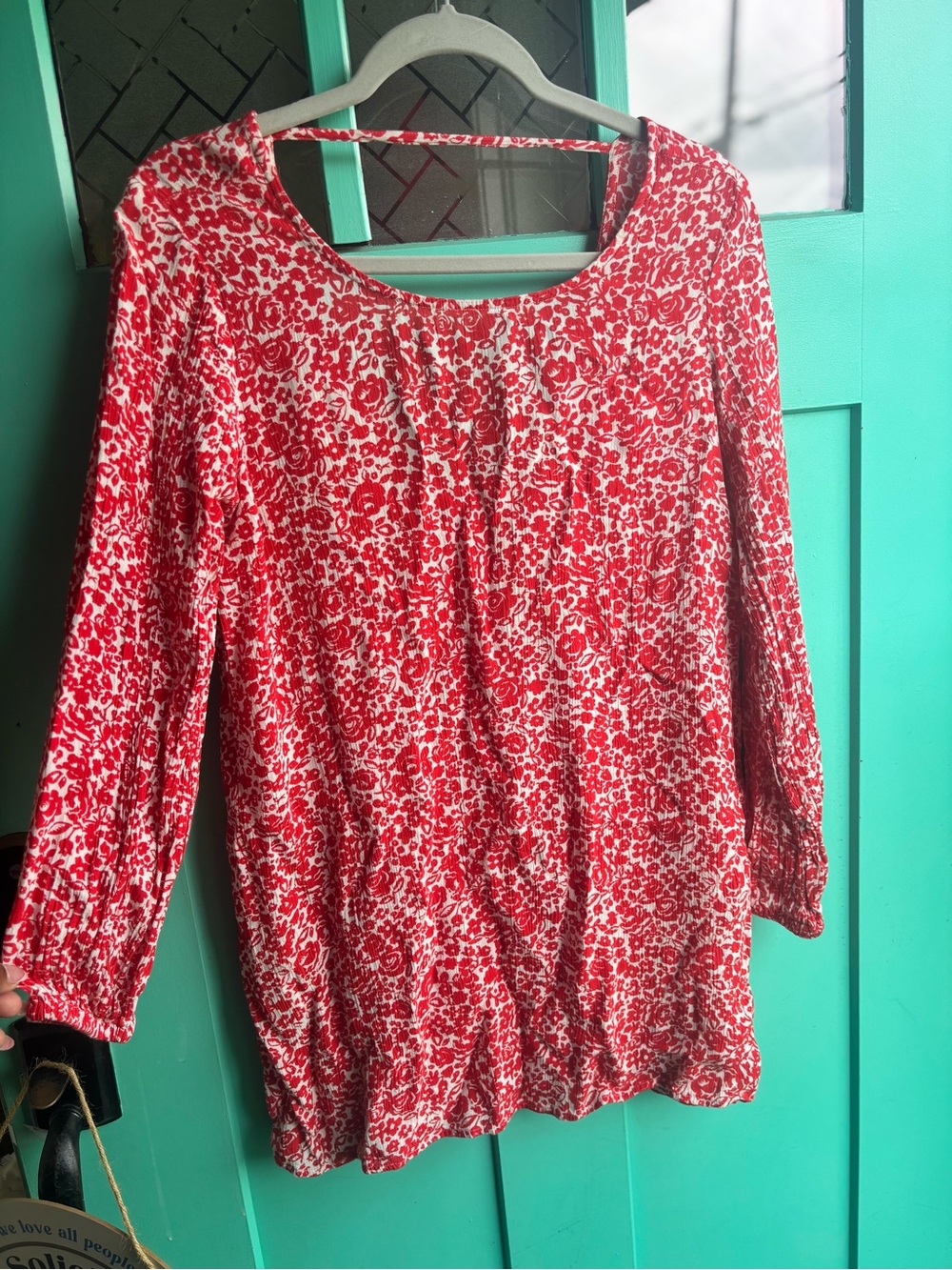 Billabong Red and White Floral Tunic Top